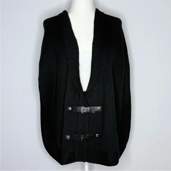Michael Kors Black Sweater Knit Shrug Vest w/ Belts & Faux Fur Collar Medium P - Picture 2 of 6